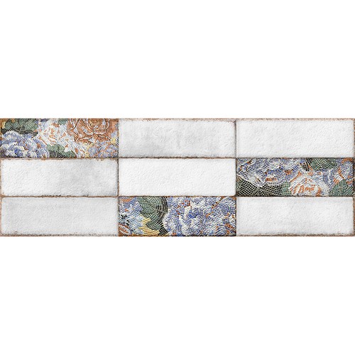 Bien Jona Mosaic Floral Dekofon Beyaz Parlak Rektifiyeli Dekor Seramiği - 30x90